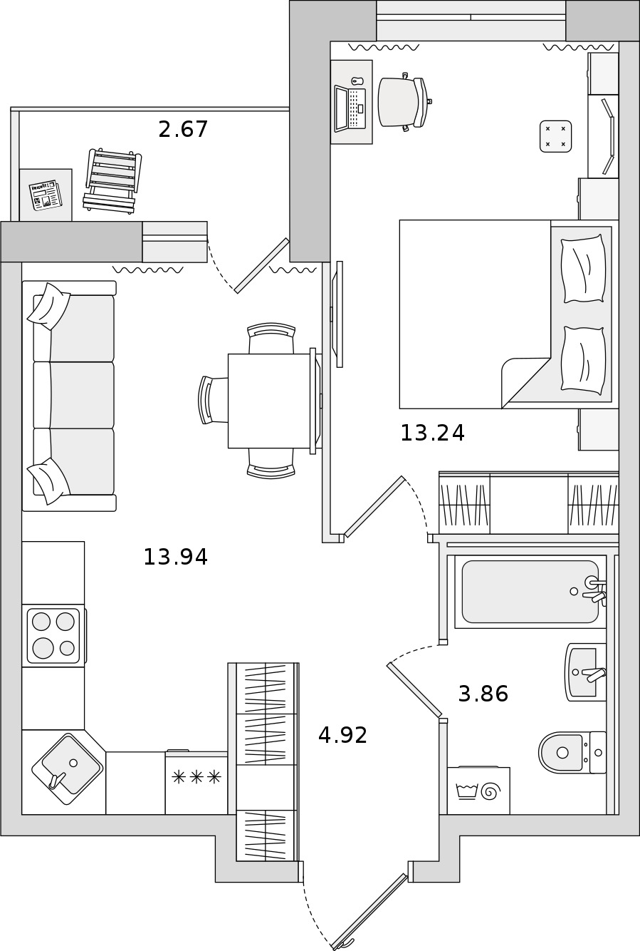 1-комнатная квартира 35.96 м², 15/19 эт., ЖК «Город Первых»
